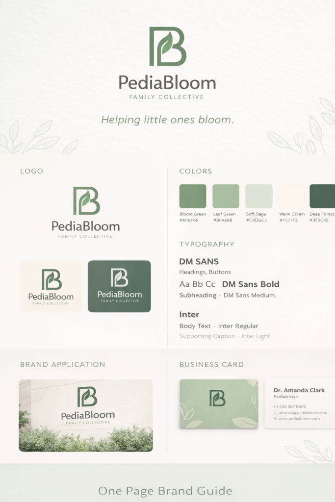 PediaBloom Family Collective one-page brand guide