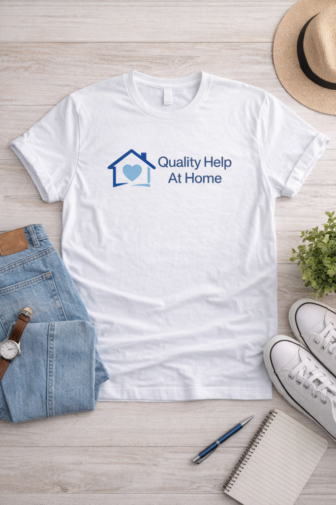 Quality Help At Home logo printed on a T-shirt