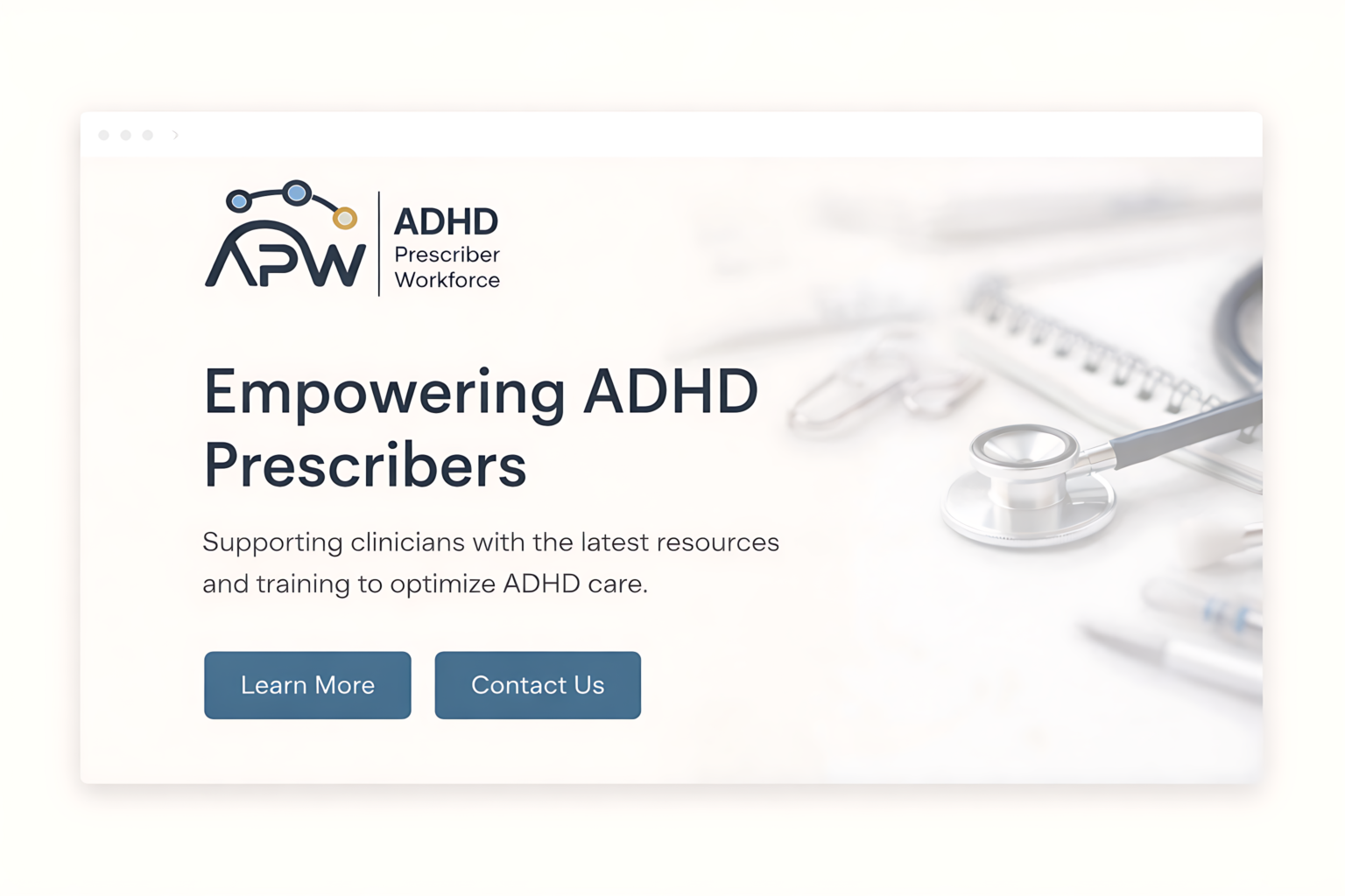 APW (ADHD Prescriber Workforce) website homepage design