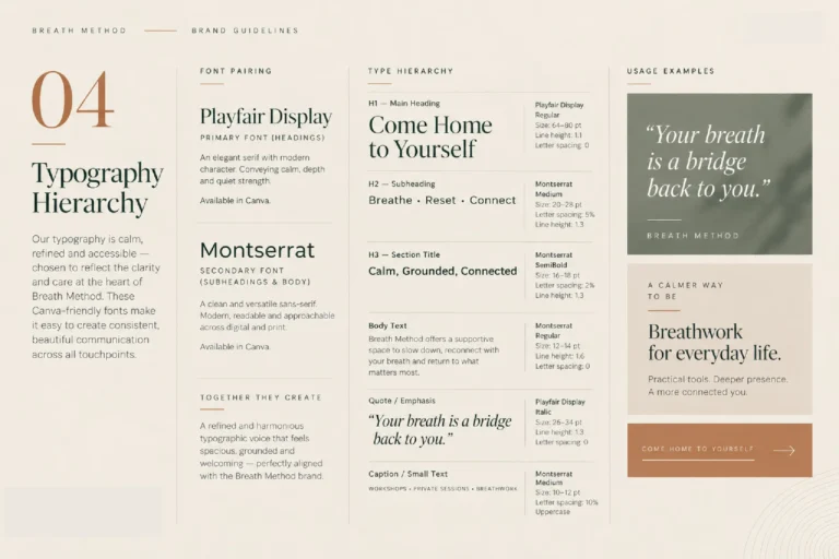 Breath Method brand guidelines: typography hierarchy