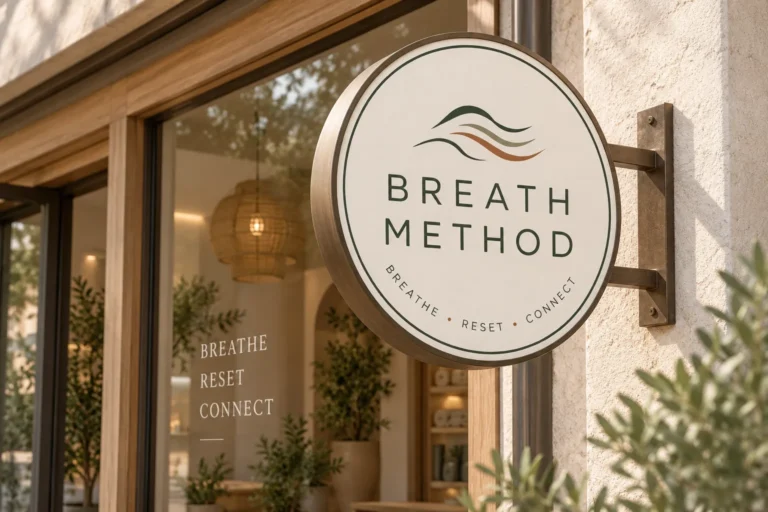 Breath Method exterior signage mockup with the circular logo
