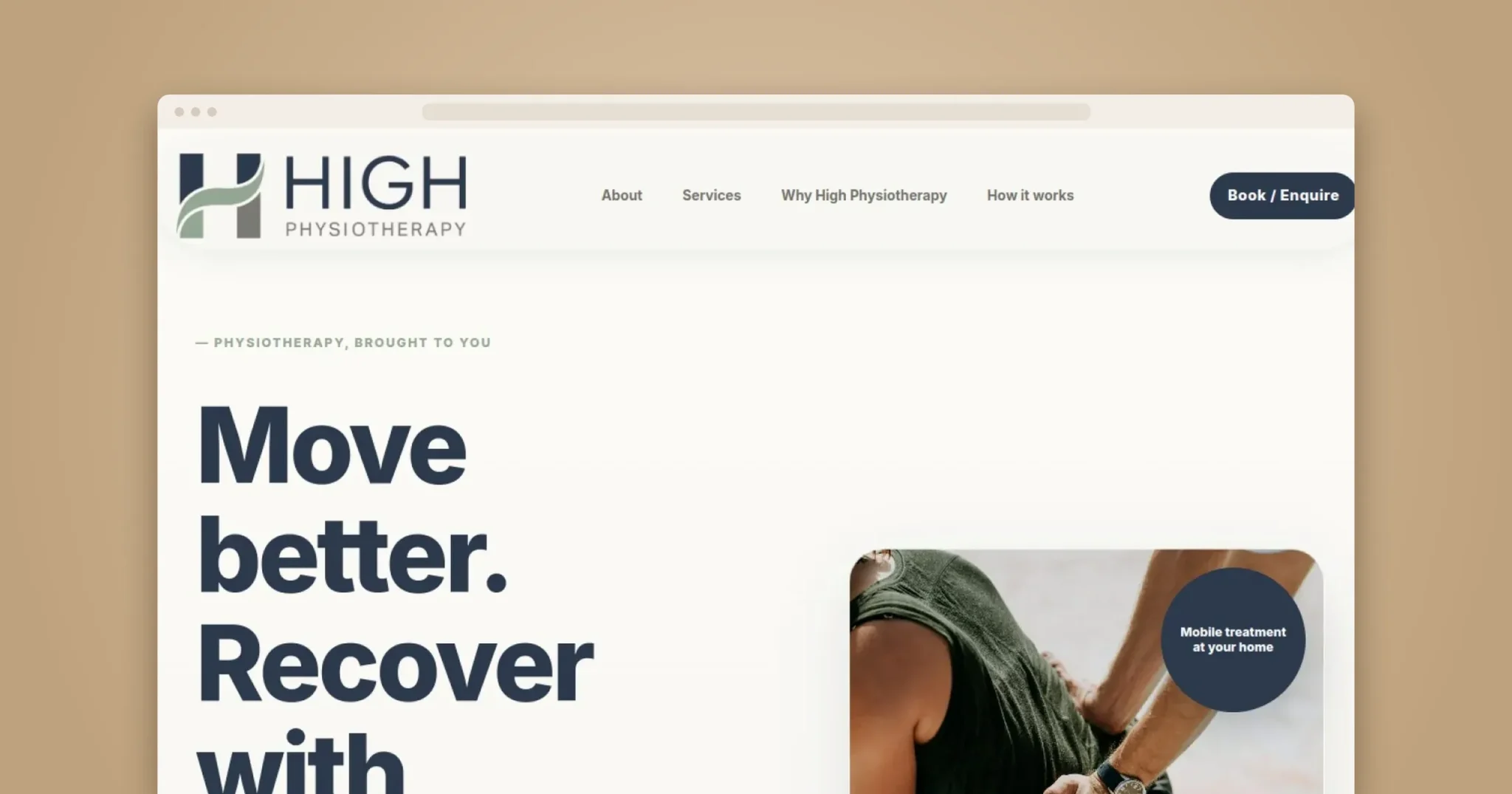 High Physiotherapy website home page shown in a browser window