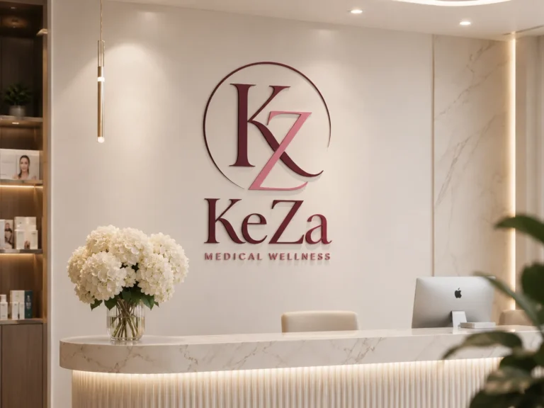 KeZa Medical Wellness reception wall signage mockup