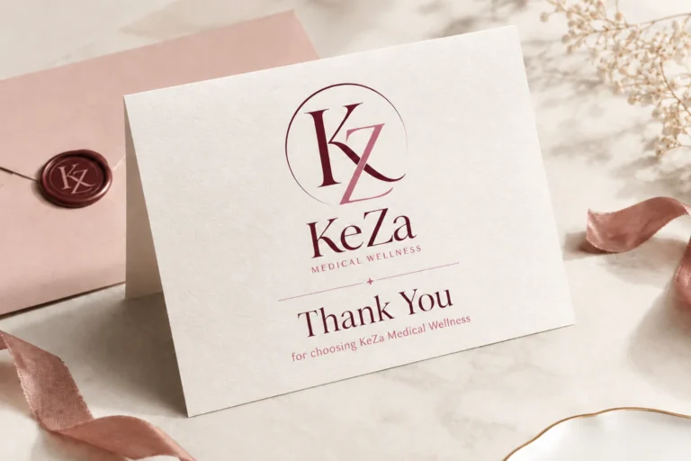 KeZa Medical Wellness thank-you card with a KZ wax seal