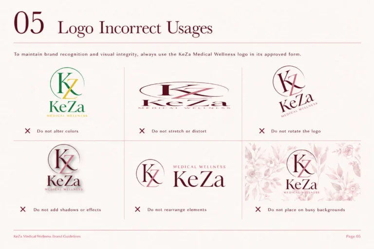 KeZa Medical Wellness brand guidelines: incorrect logo usage
