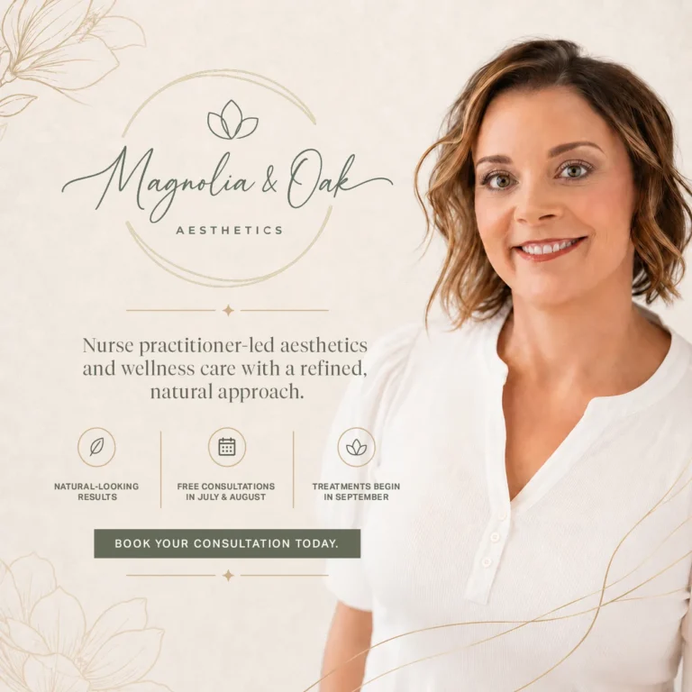 Magnolia & Oak Aesthetics launch post introducing nurse practitioner-led aesthetics and wellness care