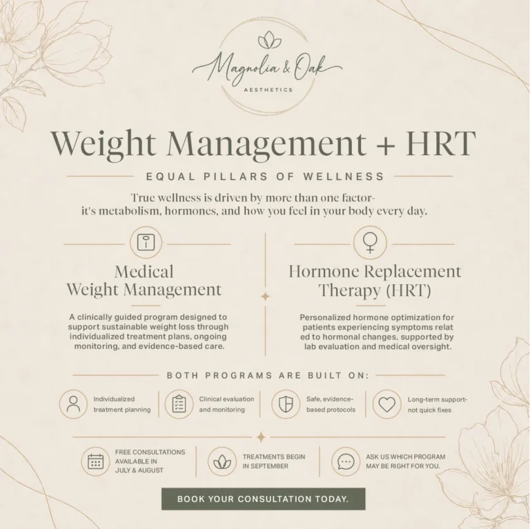 Magnolia & Oak Aesthetics post on medical weight management and hormone replacement therapy