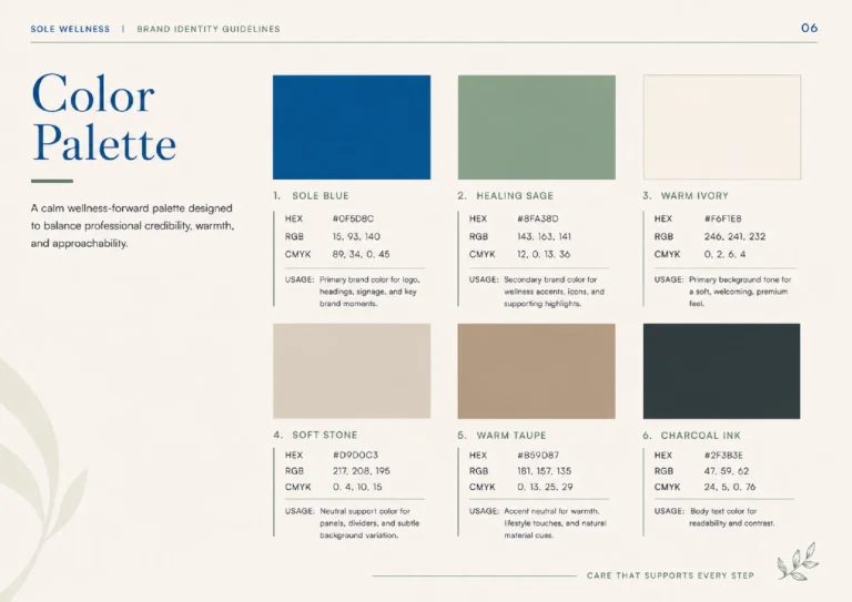 Sole Wellness brand guidelines: colour palette