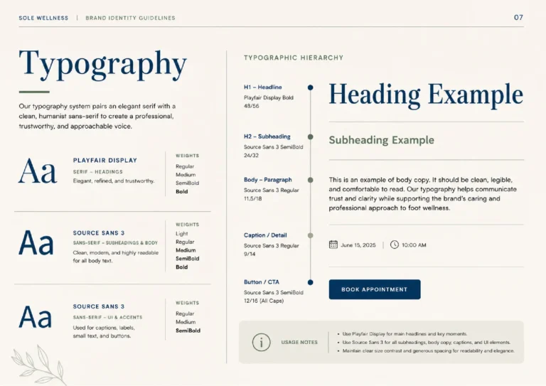 Sole Wellness brand guidelines: typography